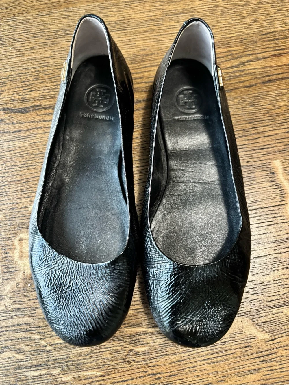 Tory Burch Black Patent Leather Round-Toe Ballet Flats